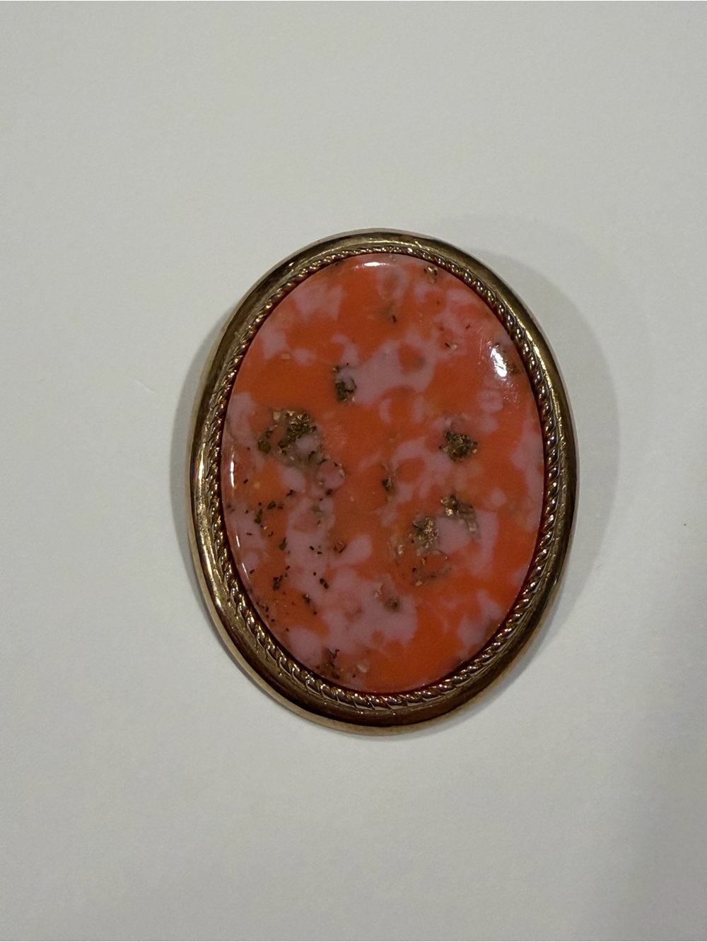 Vintage Sarah Coventry Oval Pink and Coral Like Stone Brooch and Pendant
